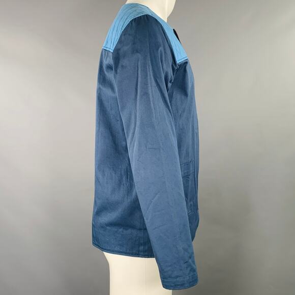 METISEKO Size M Navy Blue Two Toned Organic Cotton Collarless Jacket - Picture 2 of 5